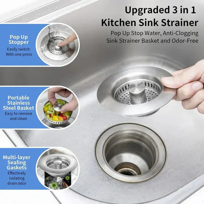 🔥LAST DAY 53% OFF-Upgraded 3 in 1 Kitchen Sink Drain Strainer