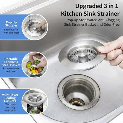 🔥LAST DAY 53% OFF-Upgraded 3 in 1 Kitchen Sink Drain Strainer