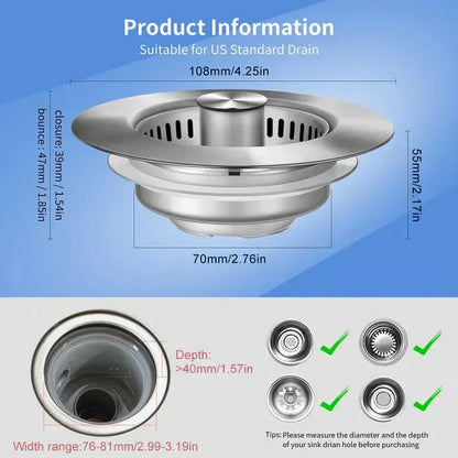 🔥LAST DAY 53% OFF-Upgraded 3 in 1 Kitchen Sink Drain Strainer