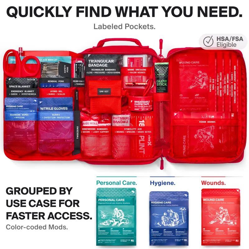 Skavix Large Comprehensive First Aid Kit Ideal for Car, Travel & Home - Emergency Kit for Hiking, Camping, Backpacking and Outdoors