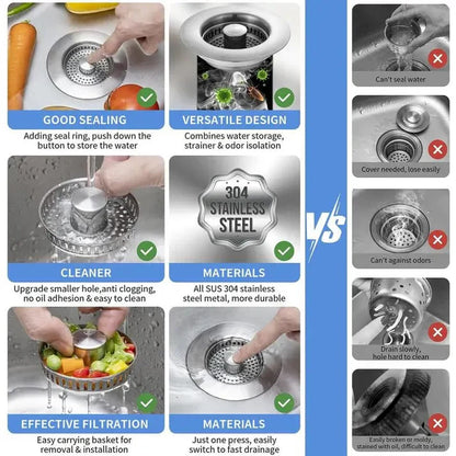 🔥LAST DAY 53% OFF-Upgraded 3 in 1 Kitchen Sink Drain Strainer